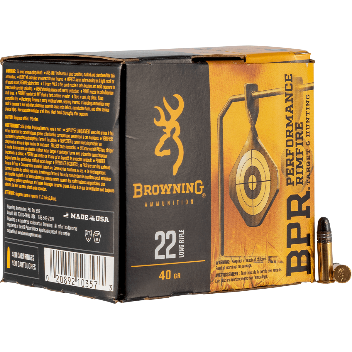 Browning Ammo BPR Performance Rimfire 22 LR 40 gr Lead Round Nose 400 ...