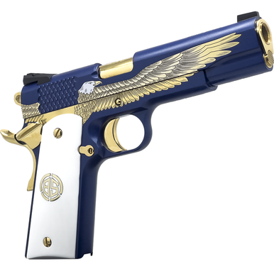 Dickinson LLC DKSN45AEBP Adam 1911 American Eagle Full Size 45 ACP 8+1 5" Gold Barrel, Steel B Serrations Slide