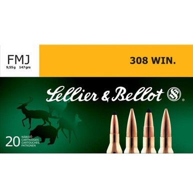 SELLIER & BELLOT 308 Win. 147 Grain FMJ Ammo, 20 Round Box - SB308A