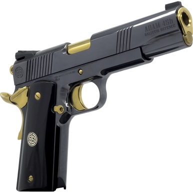 Dickinson LLC DKSN45AB Adam 1911 Acoustic Full Size 45 ACP 8+1 5" Gold Barrel, Shiny Black Steel