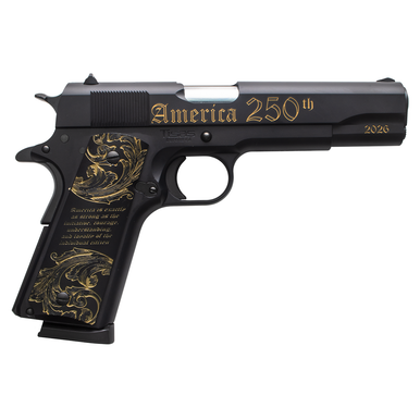 Tisas Arms 10100518US250 1911 America's 250th Full Size 45 ACP 7+1 5" Stainless Barrel, Black w/Gold