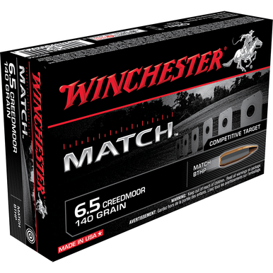 Winchester Ammo S65CM Match 6.5 Creedmoor 140 gr Sierra MatchKing BTHP 20 Per Box