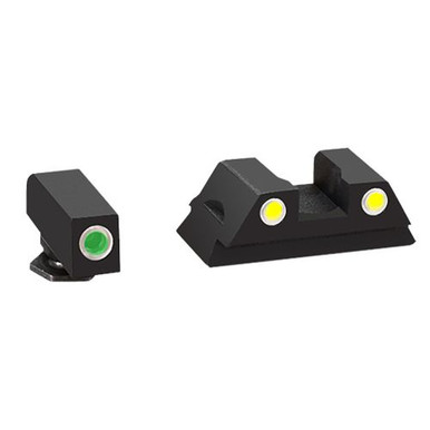 AmeriGlo GL431 Classic 3 Dot Night Sight Fits Glock 42/43 Tritium Green w/White Outline Front Tritium Yellow w/White Outline Rear