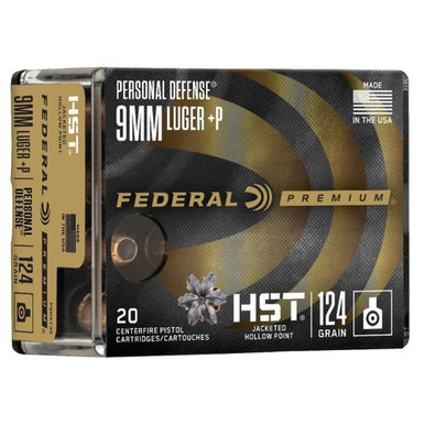 Federal P9HST3S Premium Personal Defense 9mm Luger 124 gr HST Jacketed Hollow Point 20 Bx