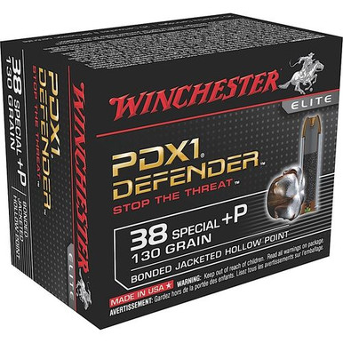 Winchester Ammo S38PDB Defender  38 Special +P 130 gr Bonded Jacket Hollow Point 20 Bx/ 10 Cs