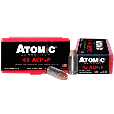 Atomic 45 ACP +P 230 gr Bonded Match Hollow Point Handgun Ammo