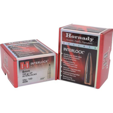 Hornady 3236 InterLock 8mm .323 195 GR Spire Point 100 Box