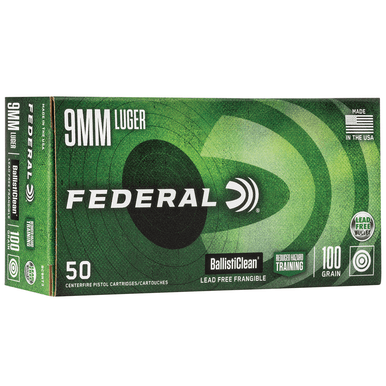 Federal BC9NT3 BallistiClean Reduced Hazard Training 9mm Luger 100 gr Lead-Free Frangible 50 Per Box Ammunition