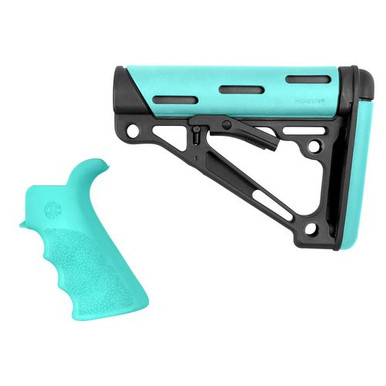 Hogue 13456 OverMolded 2-Piece Kit AR-15 Mil-Spec Rubber/Polymer Black/Aqua