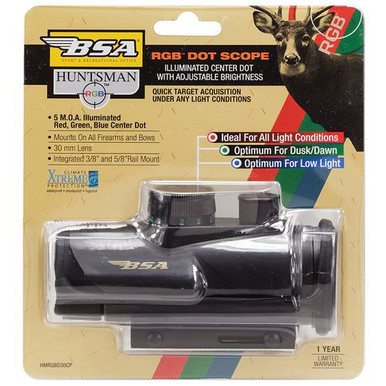 BSA HMRGBD30CP Huntsman  1x 30mm 5 MOA Illuminated Red/Green/Blue Dot Matte Black