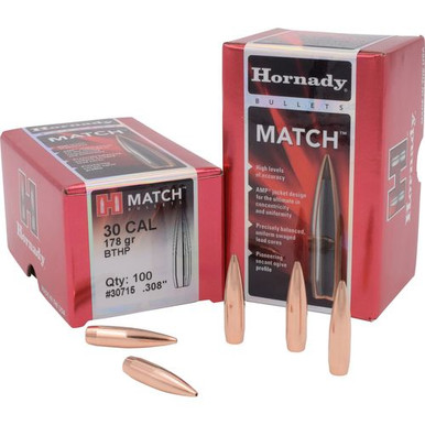 Hornady 30715 Match 30 Caliber .308 178 GR Boat Tail Hollow Point Match 100 Box