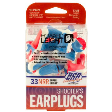 Howard Leight R01891 Super Leight Earplugs USA Shooters Earplugs 33 dB Red/White/Blue
