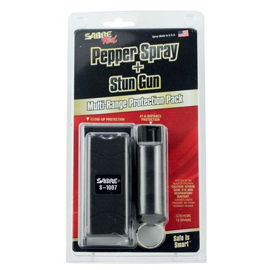 Sabre S7BHCBK Multi-Range Protection Pack  Rechargeable Stun Gun with Flashlight, Pepper Spray Black