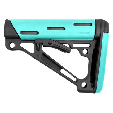 Hogue 13440 OverMolded Collapsible Buttstock AR-15 Mil-Spec Rubber Black/Aqua