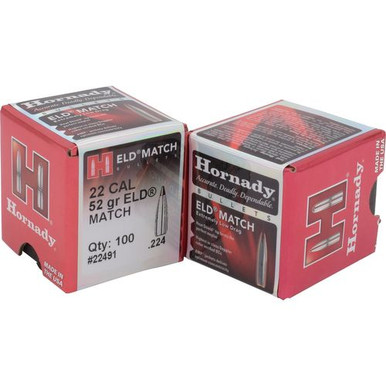 Hornady 22491 ELD Match  .22 Cal .224 52 gr Extremely Low Drag-Match 100