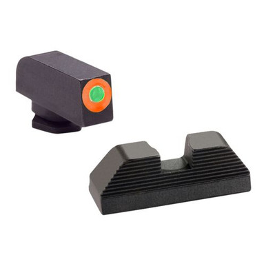 AmeriGlo GL436 Hackathorn Sight 
Fits Glock 42/43 Tritium Green w/Orange Outline Front Steel Black Rear Black