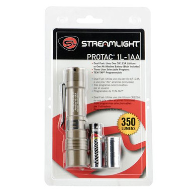 Streamlight 88073 ProTac 1L-1AA 350/150/40 Lumens C4 LED Aluminum Coyote CR123A Lithium/AA