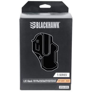 Blackhawk 410701BKR T-Series L2C Black Matte Polymer OWB Glock 19,23,26,27,32,33,45 Right Hand