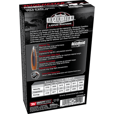 Winchester Ammo S3006LR Expedition Big Game Long Range 30 06 Springfield 190 gr Nosler AccuBond Long Range 20 Per Box