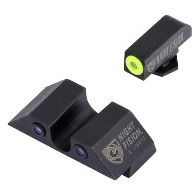 Night Fision GLK003007YGZ Night Sight Set Square Front/U-Notch Rear fits Glock 42, 43 Green Tritium w/Yellow Outline Front Green Rear Black