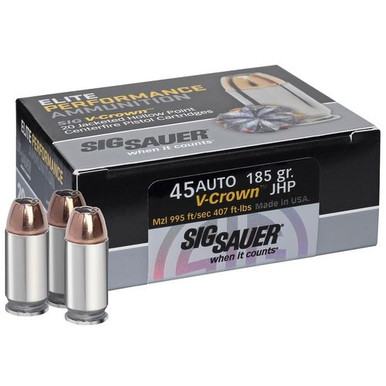 Sig Sauer .45 ACP 185 Grain Elite V-Crown JHP 20 Round Box