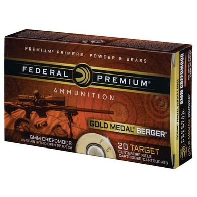 Federal GM65CRDBH1 Gold Medal  6mm Creedmoor 105 gr Berger Hybrid Open Tip Match 20 Bx/ 10 Cs