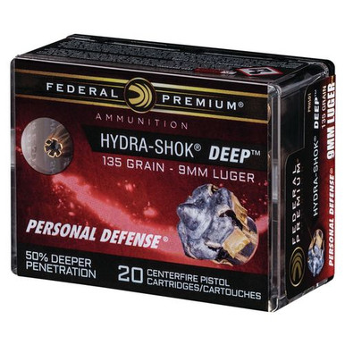 Federal P9HSD1 Premium Personal Defense 9mm Luger 135 gr Hydra-Shok Deep Hollow Point 20 Bx/ 10 Cs