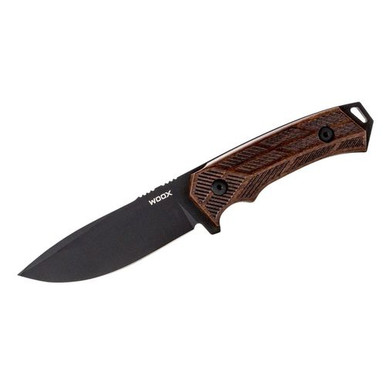 Woox BU.KNF001.02 Rock 62  4.25" Fixed Plain Black Sleipner Steel Blade/ Checkered Walnut Handle
