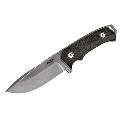 Woox BU.KNF001.05 Rock 62  4.25" Fixed Plain Stonewash Sleipner Steel Blade/Black Micarta Handle