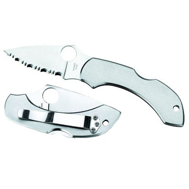 Spyderco C28P Dragonfly 2  2.31" Folding Clip Point Saw VG-10 Stainless Steel Blade/Stainless Handle