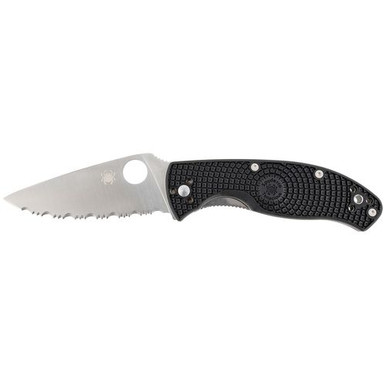 Spyderco C122SBK Tenacious Lightweight 3.39" Folding Drop Point Serrated 8Cr13MoV SS Blade/ FRN Black Handle