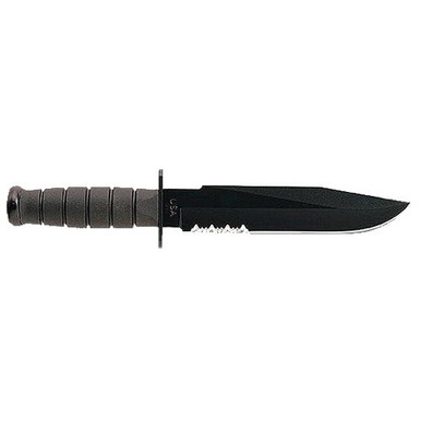 Ka-Bar 1271 Fighter  8" Fixed Clip Point Part Serrated Black 1095 Cro-Van Blade Black Kraton G Handle