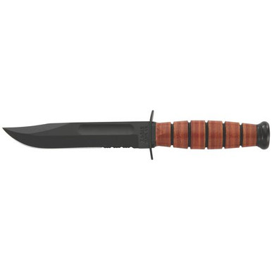Ka-Bar 1252 USMC  5.25" Fixed Clip Point Part Serrated 1095 Cro-Van Blade Leather Handle