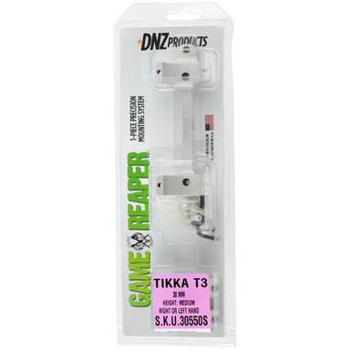DNZ 30550S Game Reaper Scope Mount/Ring Combo Silver Tikka T3/T3x 30mm Tube 1.06" Mount Height Aluminum Rifle