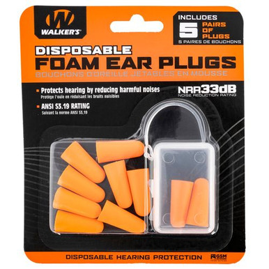 Walker's GWPFP5PK Foam Ear Plugs  32 dB Orange 5 Pair (10 Count) Adult