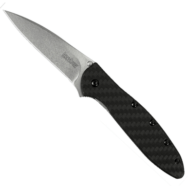 Kershaw 1660CF Leek  3" Folding Drop Point Plain Stonewash CPM 154 Blade Carbon Fiber Black Handle