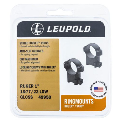 Leupold 52301 Ringmounts Scope Ring Set Ruger M77 High Extended 1" Matte Black Steel