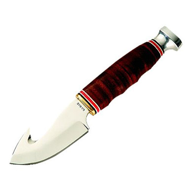Ka-Bar 1234 Game Hook  3.25" Fixed Gut Hook Plain 1.4116 Stainless Steel Blade Stacked Leather w/Finger Grooves Handle