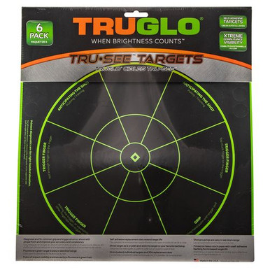 Truglo TG-15A6 Tru-See Handgun Diagnostic Self-Adhesive Paper Bullseye Black/Green 6 Per Pkg