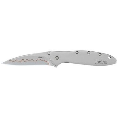 Kershaw 1660CB Leek  3" Drop Point Plain Bead Blasted 14C28N Sandvik 410 Stainless Blead Blasted Handle Folding