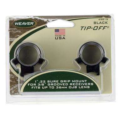 Weaver Mounts 49819 Scope Ring Set  3/8" Grooved Receiver .22 Airgun/Rimfire Tip-Off 1" Black Steel