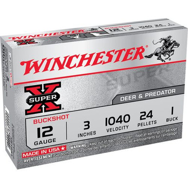 Winchester Ammo Super X 12 Gauge 3" 1 Buck Shot 5 Per Box/ 50 Case - XB1231