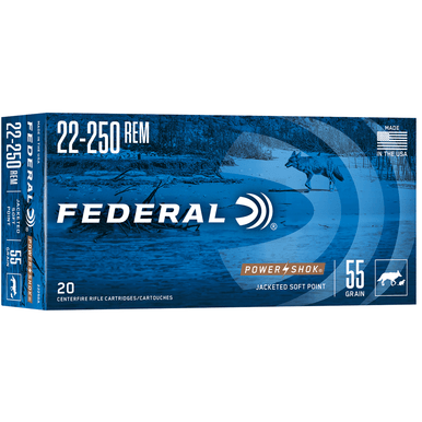 Federal 22250A Power-Shok 22-250 Rem 55 gr Jacketed Soft Point 20 Per Box