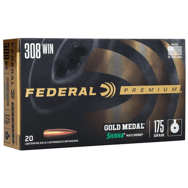 Federal GM308M2 Gold Medal  308 Win 175 gr Sierra MatchKing Hollow Point Boat-Tail 20 Bx/ 10 Cs