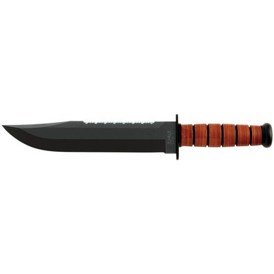 Ka-Bar 2217 Big Brother  9.38" Fixed Clip Point Part Serrated Black 1095 Cro-Van Blade Brown Leather Handle
