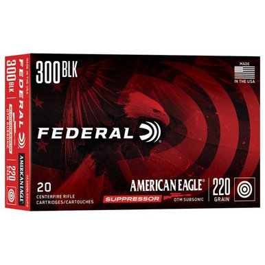 Federal AE300BLKSUP2 American Eagle Suppressor 300 Blackout 220 gr Open Tip Match 20 Per Box