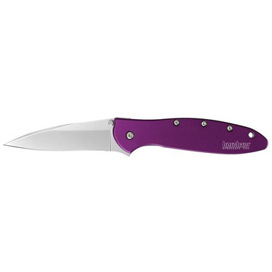 Kershaw 1660PUR Leek  3" Modified Drop Point Plain Bead Blasted 14C28N Sandvik Purple Anodized Aluminum Handle Folding