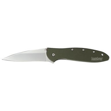 Kershaw 1660OL Leek  3" Modified Drop Point Plain Bead Blasted 14C28N Sandvik Olive Drab Anodized Aluminum Handle Folding