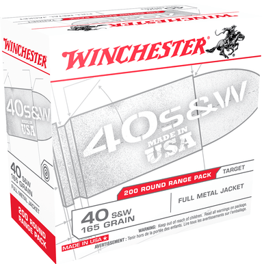 Winchester USA Range Pack 40 S&W 165 gr Full Metal Jacket 200 Per Box Handgun Ammo