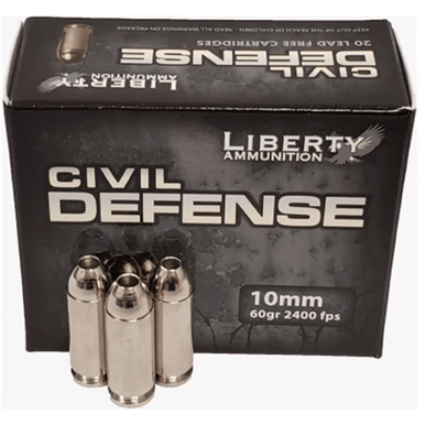 Liberty Ammunition LACD10032 Civil Defense  10mm Auto 60 gr Hollow Point (HP) 20 Bx/ 10 Cs
